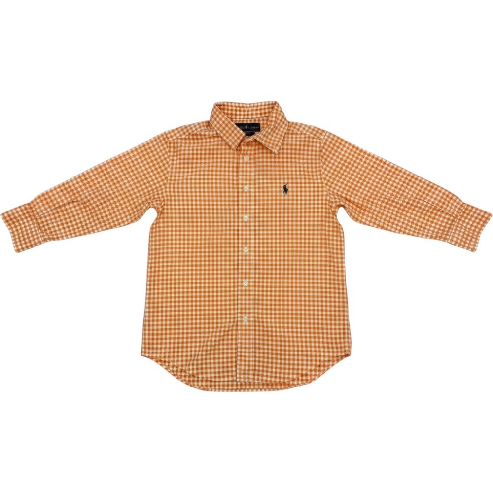 Ralph Lauren Button Down Kids M 10-12 Orange Gingham Check Long Sleeve Shirt